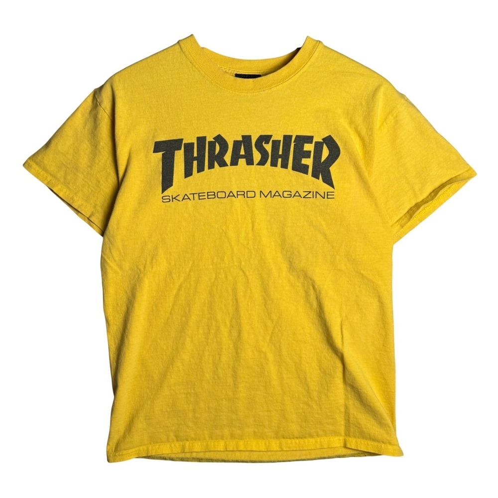 Thrasher Skateboard Magazine Logo T-Shirt Mens Medium Yellow Short Sleeve Tee